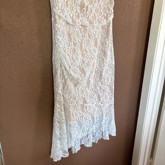 Soly Hux Women White Floral Lace Midi Dress Nude Lining Ruffle Hem Size L - Picture 3 of 5